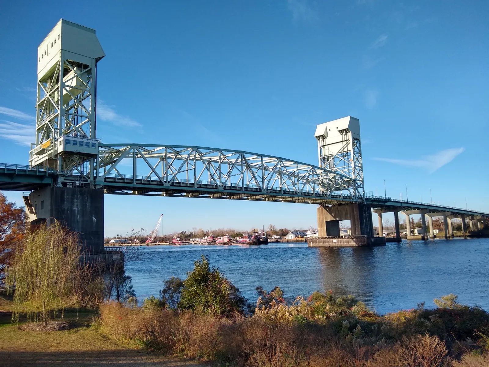 The Cape Fear Memorial Bridge, the lift bridge that carries U.S. 17, U.S. 76 and U.S. 421 over the Cape Fear River at Wilmington.