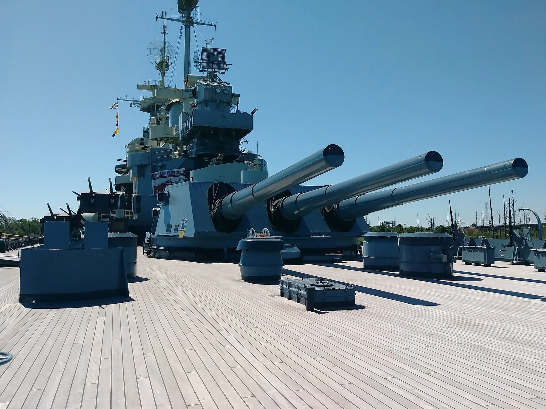 A main gun turret on the deck of Battleship North Carolina in Wilmington.