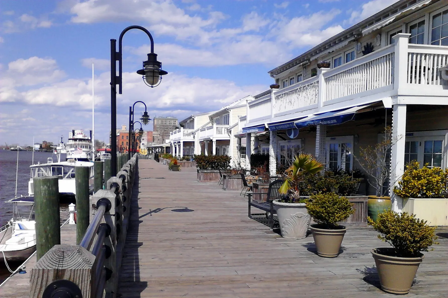 The Riverwalk along the Cape Fear River in downtown Wilmington, where the Turkey Trot runs on Thanksgiving morning.