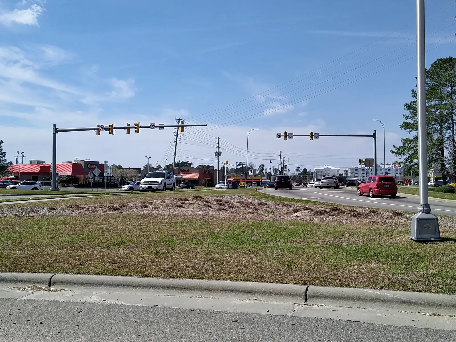 Village Road seen from the westbound U.S. 17/74/76 off-ramp in Leland, N.C.